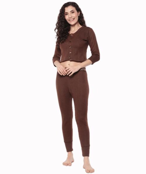 DOLLAR Women Brown Solid Fleece Thermal Sets