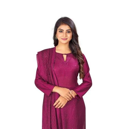 Marabout Wine Colour Embrodried Unstitched Dress Material