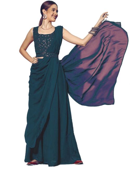 MAVTAR Women Rama Solid Georgette Lehenga Choli With Dupatta (XL)