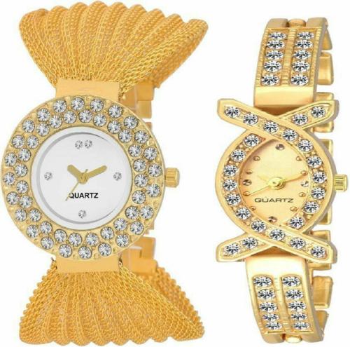TRUE COLORS Analog Gold Dial Gold Strap Watch For Girls (Pack Of 2)