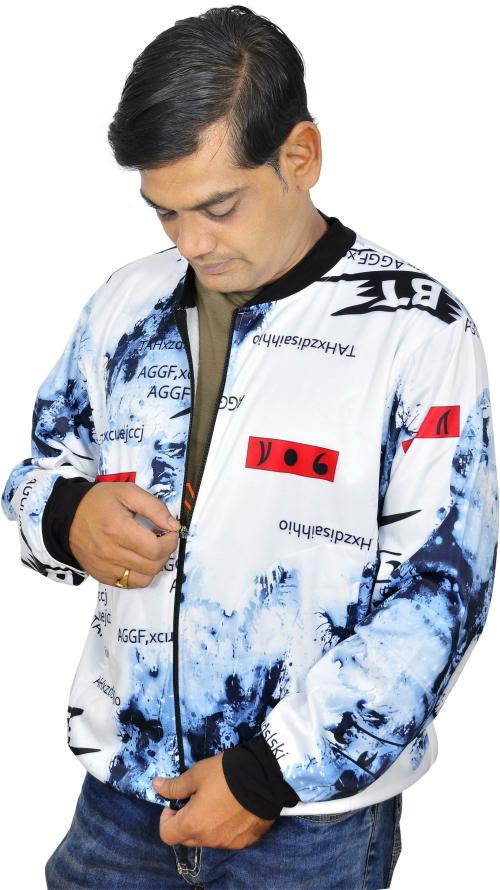 Estro Men Grey Printed Polyester Casual Jacket