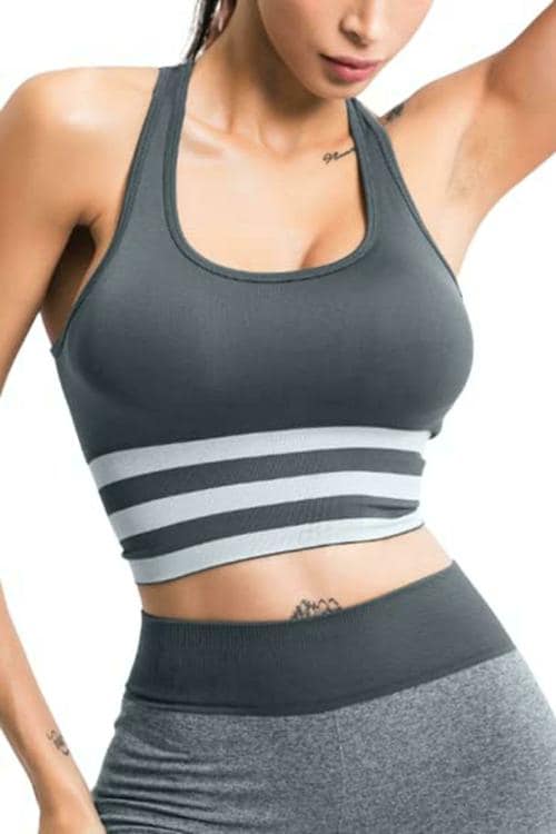 SHAPERX Racer Back Sports Bra for Women's/Girls(Gym,Yoga,Running,Workout) (Removable Pads) (Comfortable for- 28 to 34 Size) Free Size (28 Till 34) (C, Grey)