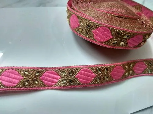 Craft 'o' Cut Sequin Net Laces Pink for Dress, Sarees, Pink lace Pink lace Border Pink Border lehnagas, caps,Decoration, Borders 9 Meters
