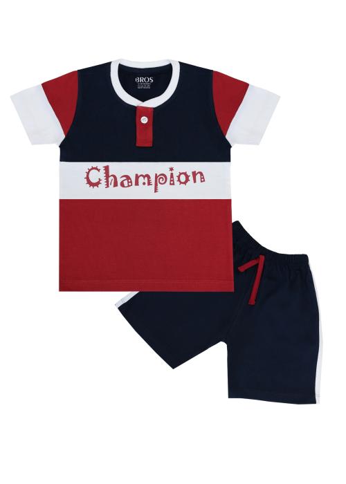 3BROS Boys And Girls Cotton Hosiery Clothing Set Half Sleeve T-shirt with Matching Pants (2-3 Year,Navy Blue)