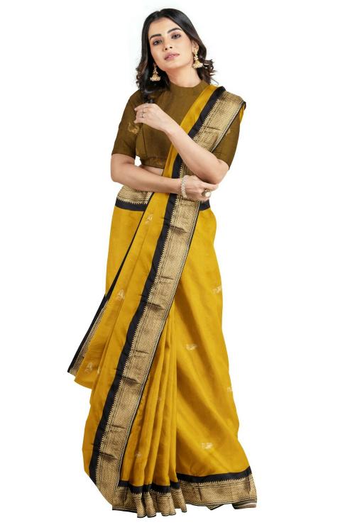 Yellow & Red Lehariya saree in Chiffon fabric with zari border and Thread  Tussels on pallu | Kishori