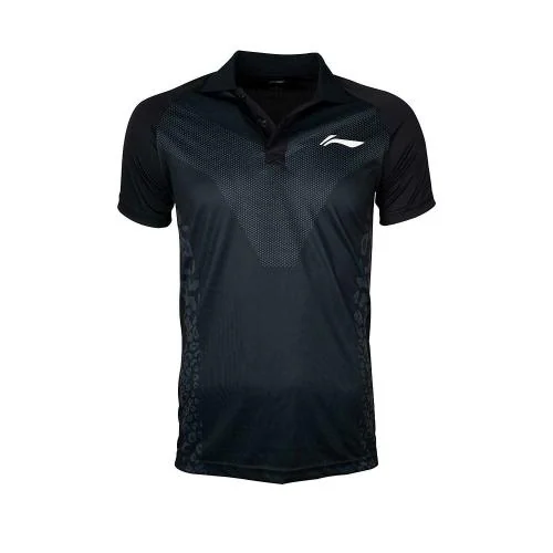 Li-Ning Unisex Black Solid Polyester Polo Badminton T-Shirt XXXL