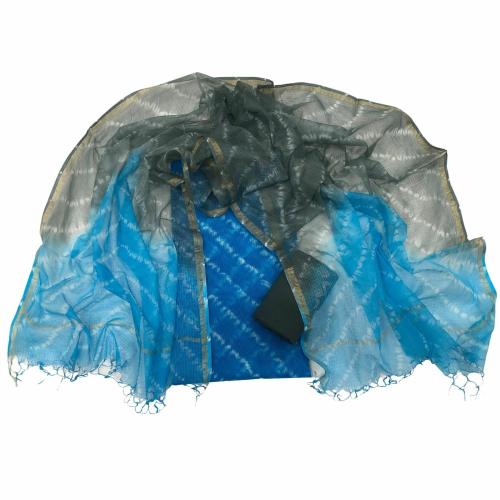 PALASH Women's Kota Doria Printed Suit Set Running Dress Material Fabric Length 2.5 Meter Light Blue & Black PAL.KDS.COT.47