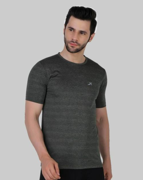 VECTOR X Men Grey Solid Polyester Round Neck T-shirt