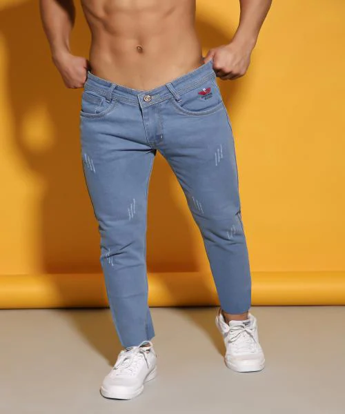 PODGE Men Slim Fit Denim Mid Rise Light Blue Jeans
