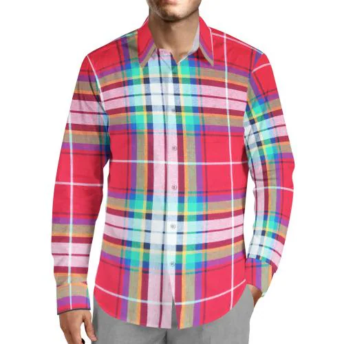 Bigreams Unstitched Yarn-Dyed Pure Cotton Red Checkered Summer Casual Shirt Fabric For Men's ( 1.5 Meter Fabric For Full Sleeve Shirt)