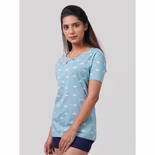 Rad Prix Women Sky Blue All Over Printed Top