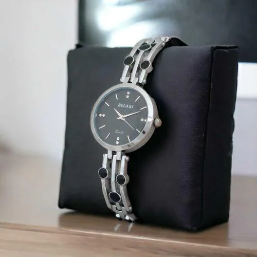 BELARI Ladies Watch Silver Dial Steel Case And Steel Chain /Latest Design Analog Display Ladies black Watch