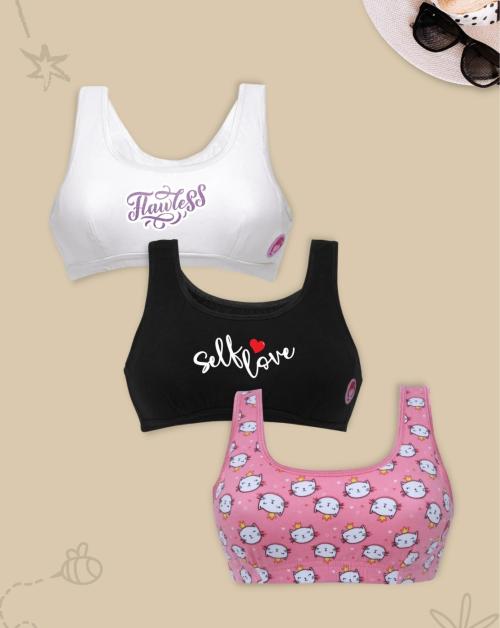 Dchica Be You Collection Joyful Set of 3 Beginners Double Front Layered Sports Bras