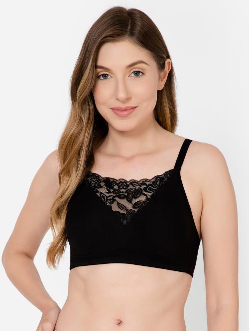 Clovia Women Black Solid Cotton Single Non Padded Wirefree Full Coverage Bra