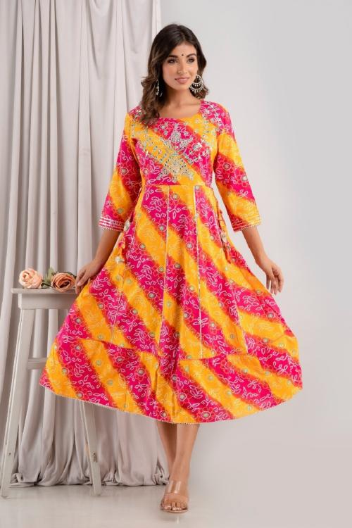 CHOLI PAJAMA Women's Rayon Embroidered Anarkali Kurta (Pink-5XL)