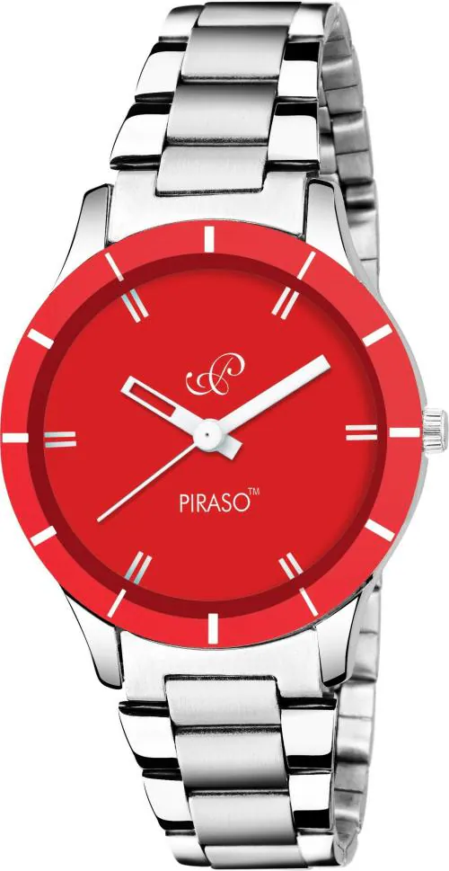 PIRASO Fastrak Analog Red Dial Silver Strap Watch for Women