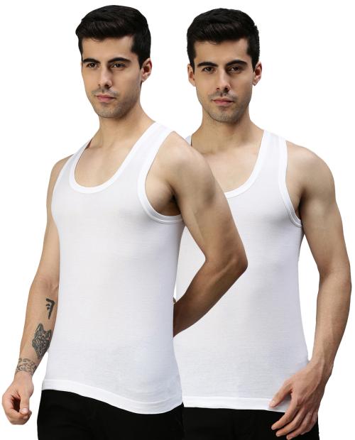 LUX Cozi White Mens Pure Cotton Vest Pack of 2