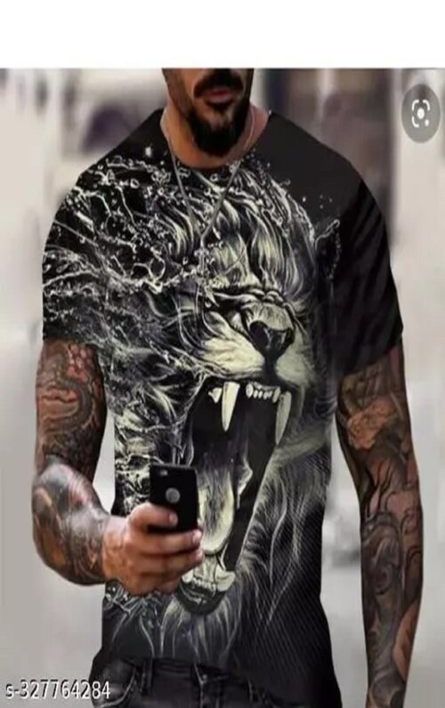 Kunzie VD Black lion Teeth Printed Imported T Shirt(size L)