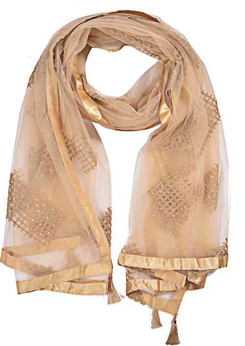 SANZARI Women Cream Net Embroidered Dupatta - 2.25m