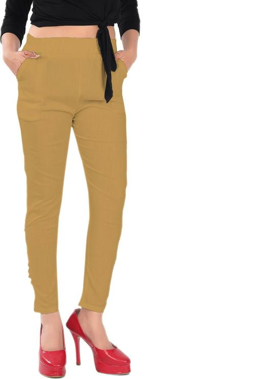Alina Beyond Fashion Women's Beige Lycra Blend Casual Trousers