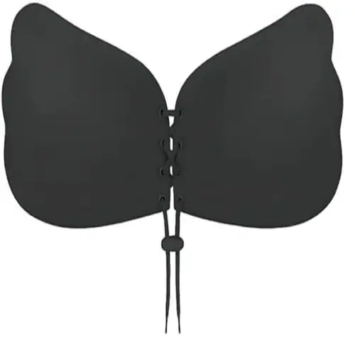 QENIXO Sticky Strapless Adhesive Bra Bra Reusable Self Adhesive Backless Bra Invisible Sticky Push up Silicone Bra for Women (Black_L)