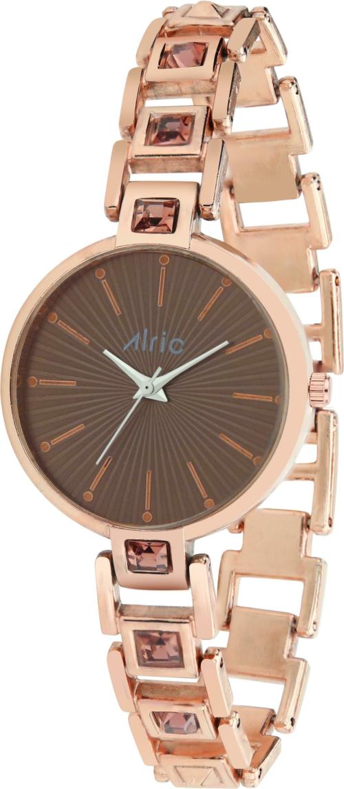 ALRIC Brown Diamond Analog Brown Dial Rose Gold Strap Watch for Women & Girls