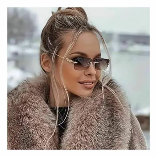 ENSHINE COLLECTION Rimless Sunglasses UV Protection Coating Vintage Rectangle Sunglasses for Women Men Pack of 1 GLD-BRN