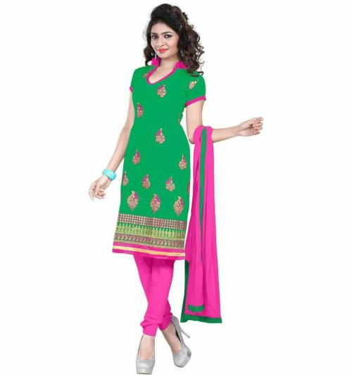 JHEENU Shree Vardhman Women Green Embroidered Cotton Blend Salwar Suit Material