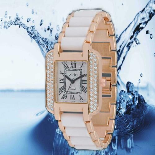 ALRIC White & Gold Analog White Dial White Strap Watch for Women & Girls