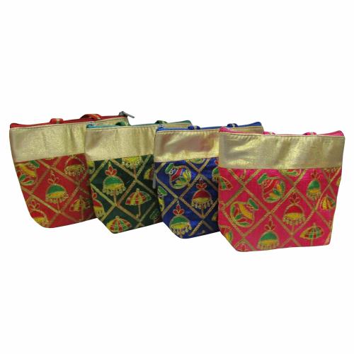 Deepsum Traditional Umbrella Embroidery Purse For Shagun Potli Pouch, Potli Bags For Return Gifts For Women Mehndi Haldi Wedding Engagement Pooja Party Favor Bags - Pack Of 6