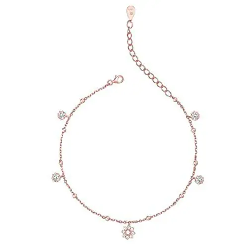 GIVA Sterling Silver Rose Gold Flower Charm Bracelet For Women