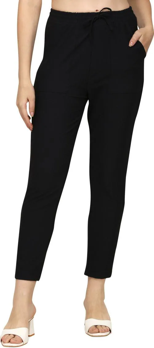 fithub Women Black Solid Cotton Blend Track Pants (XXL)