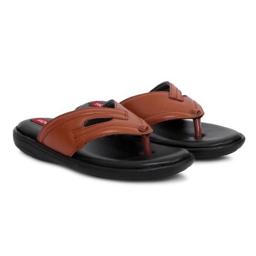 TITA FOOTWEAR Premium Style Black Slippers For Men (Tan)