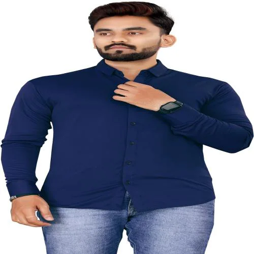 PEARL OCEAN Men Solid Casual Dark Blue Shirt