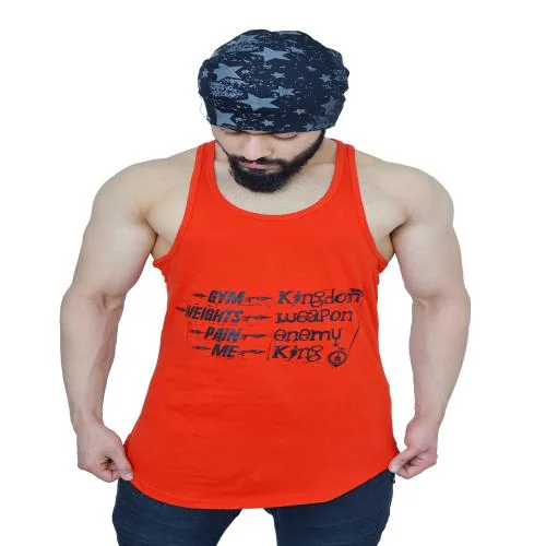 Anax Aesthetics Men's Sleeveless Cotton Gym Vest for men Stringer, Sando, Tank Gym Wear Longline Arc Spartan Quote Large 40, Rising Red & White