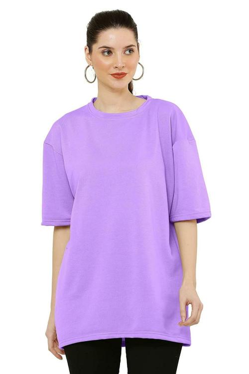 NOTWILD Women Lavender Solid Cotton TShirt (Extra Large) JioMart