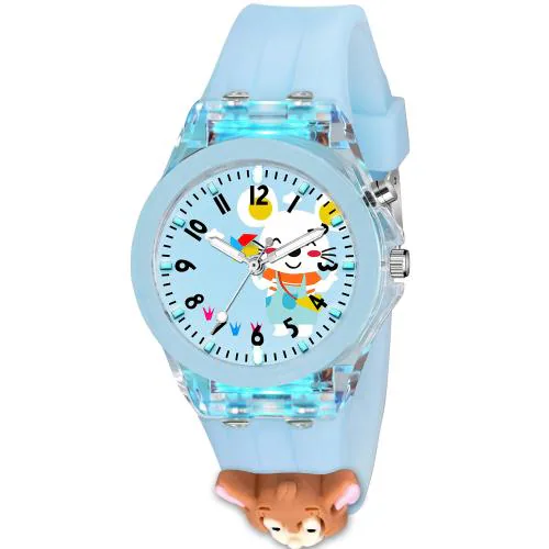 SWADESI STUFF Cute Cartoon Multi Color Lights Rubber Strap Kids Analog Watch for Girls (Mouse)