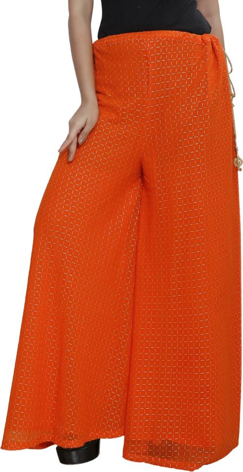 Ramp Bottoms Women Orange Embroidered Georgette Palazzo (Free Size)