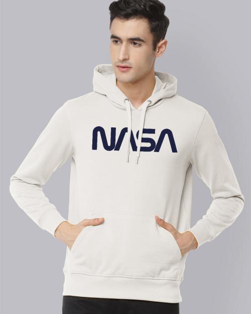 Free Authority Nasa Printed White Hoodie For Men