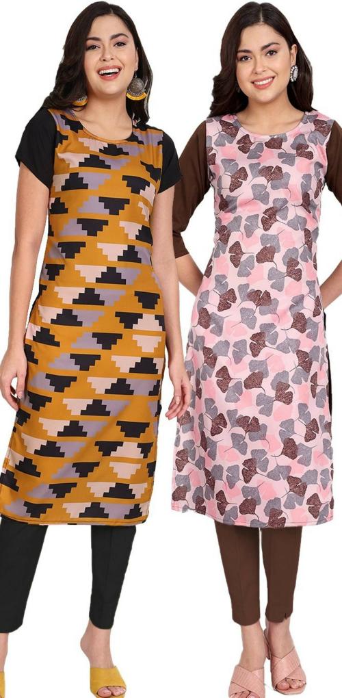 LG Ck Fashion Women Multicolor Printed Crepe Pack Of 2 A-Line Kurta