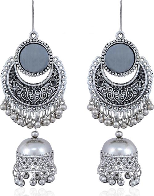 Darsha Collections Black Silver Plated German Silver Multicolor, Silver Drops And Danglers (Girls And Women)