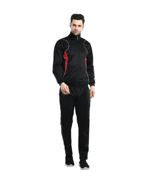 IndiWeaves Men Solid Stylish Polyester Zipper Tracksuits for Winter [Pack of 1] Black