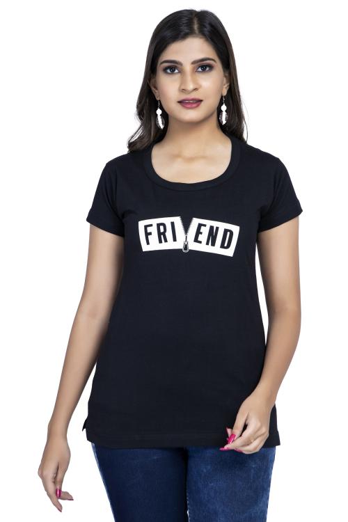 KRV Printed Women Black T-Shirt