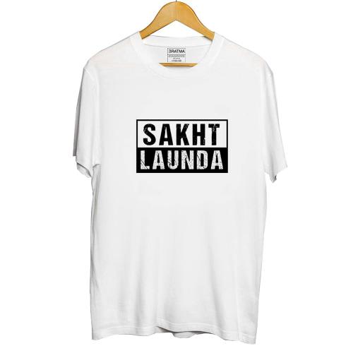 BRATMA Women White Sakht Launda Printed Cotton T-Shirt (M)