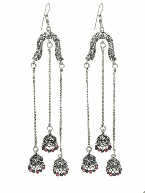 Total FashionSilverTrendy German Large Long Tassel Style Junk Jewellery Jhumki Earrings for Womens and Girls