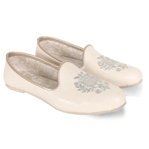 DFR Ethnic Kurta Sherwani Casual Jalsa Shoe Juti For Men - Cream Color-UK 7 Size