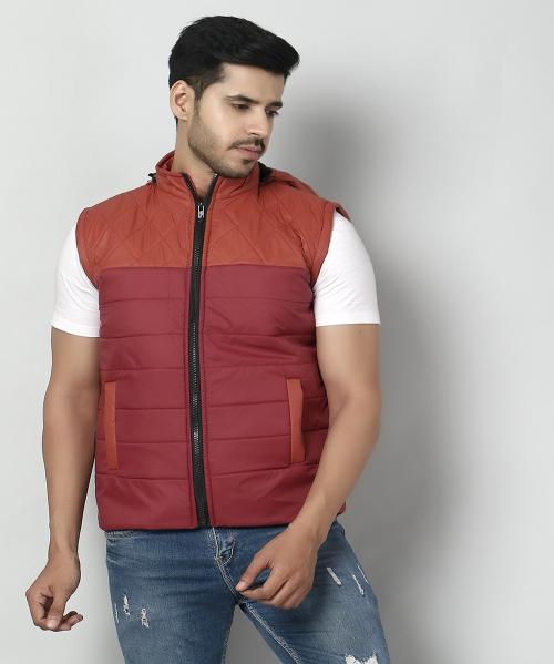 TWOCRAZIIE Men Maroon Color Blocked Polyester Single Jacket