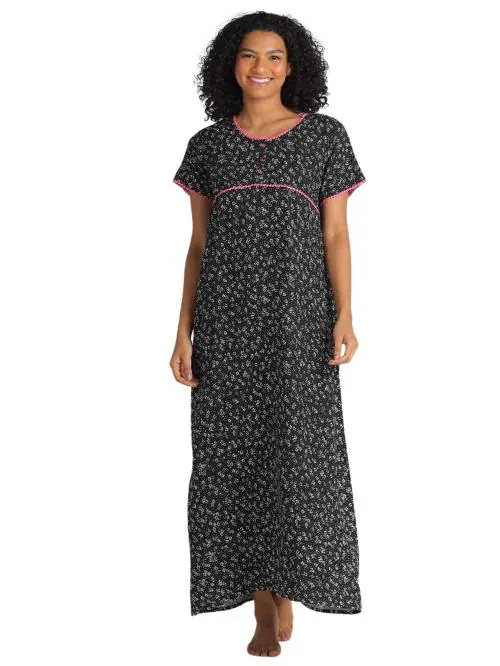 Evolove Women Black, Light Pink Cotton Long Maxi Night Gown Nighty Dress With Pocket (M)