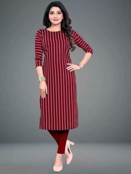 SHREE INFINITY EXPORT Women Maroon Striped Crepe A-Line Kurta
