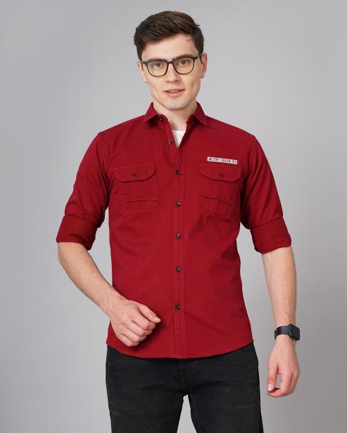 K-LARA Maroon Star Double Pocket Shirt